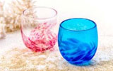 琉球ガラス村　陽桜たるグラス 天色たるグラス(ピンク ・水)