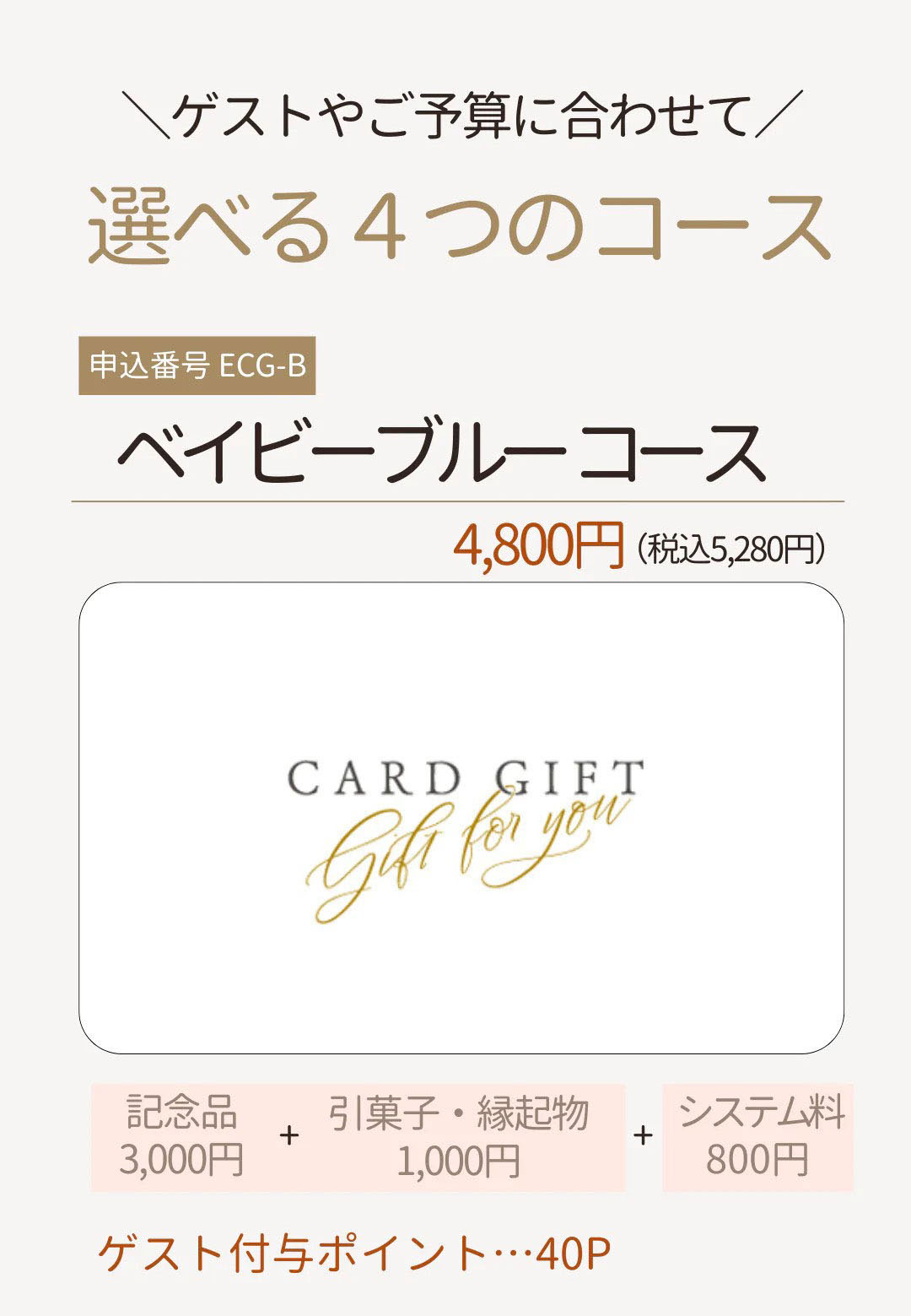 3品選べる引き出物カード ベイビーブルーコース4800円(税込5280円)