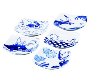 ピーナッツ　染付　角皿５枚組[SE6-154-7]