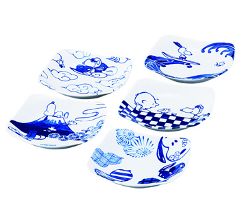 ピーナッツ　染付　角皿５枚組[SE6-154-7]