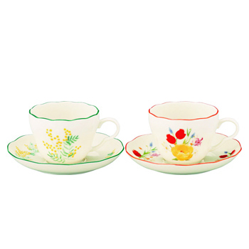ペアカップ＆ソーサー　ミモザ・チューリップ[SE6-131-1]