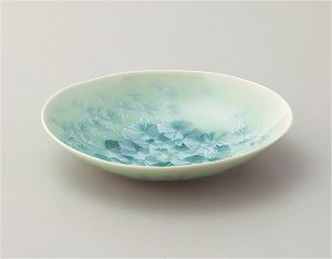 京焼清水焼　花結晶（緑）楕円鉢　[SD3-70-1]