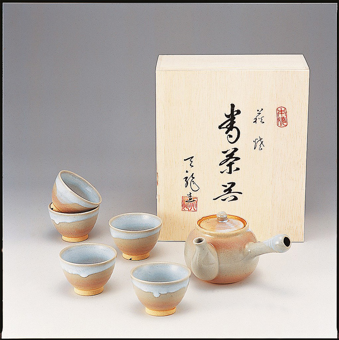 萩焼　茶こし付茶器揃（木箱入）[SD3-71-1]