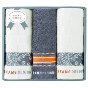 BEAMS　DESIGNチェッカーバンダナタオルハンカチ１フェイスタオル２　グレー[SE6-61-5]