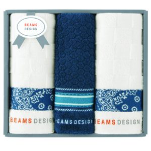 BEAMS　DESIGNチェッカーバンダナタオルハンカチ１フェイスタオル２　ネイビー[SE6-61-6]
