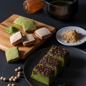 吉祥菓寮　京都　きな粉＆抹茶のチョコサンドクッキーとたっぷり小豆の宇治抹茶ケーキ