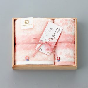今治謹製 さくら紋織フェイスタオル＆ウォッシュタオル（木箱入）[SE5-104-2]
