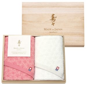 寿々　日本製　愛媛今治　木箱入り紅白タオルセット[60320]