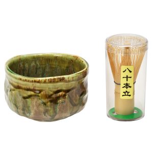四季庵　抹茶碗セット木箱入　緑釉[MCW-S2]