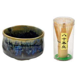 四季庵　抹茶碗セット木箱入　青黒[MCW-S3]