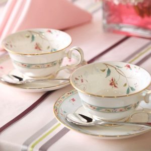 [4409-56L/P50717A]花更紗　ティー・コーヒー碗皿ペアセット（色変り）