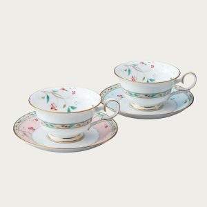 [4409-56L/P50717A]花更紗　ティー・コーヒー碗皿ペアセット（色変り）