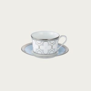 [4945-57L/P93686]トレフォリオゴールド/トレフォリオプラチナ　ティー・コーヒー碗皿ペアセット（色変り）　