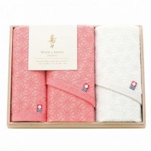 寿々　日本製　愛媛今治　木箱入り紅白タオルセット[60326]